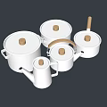 White Cookware Set with Wooden Handles and Knobs in Various Sizes