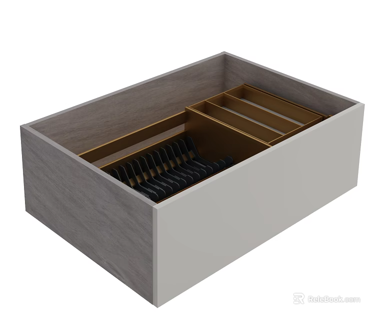 Modern Kitchen Cabinet Drawer With Organized Divided Compartments For Utensils 3d model 