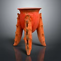 Red Three Legged Ceramic Vessel as Daily Household Item With Intricate Carvings And Traditional Design