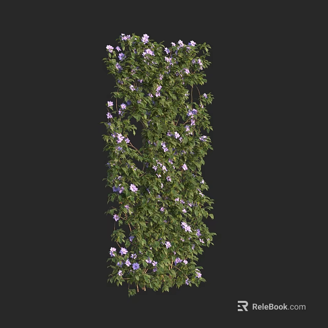 Climbing Vine With Lush Green Leaves And Purple Flowers In Vertical Growth 3d model 