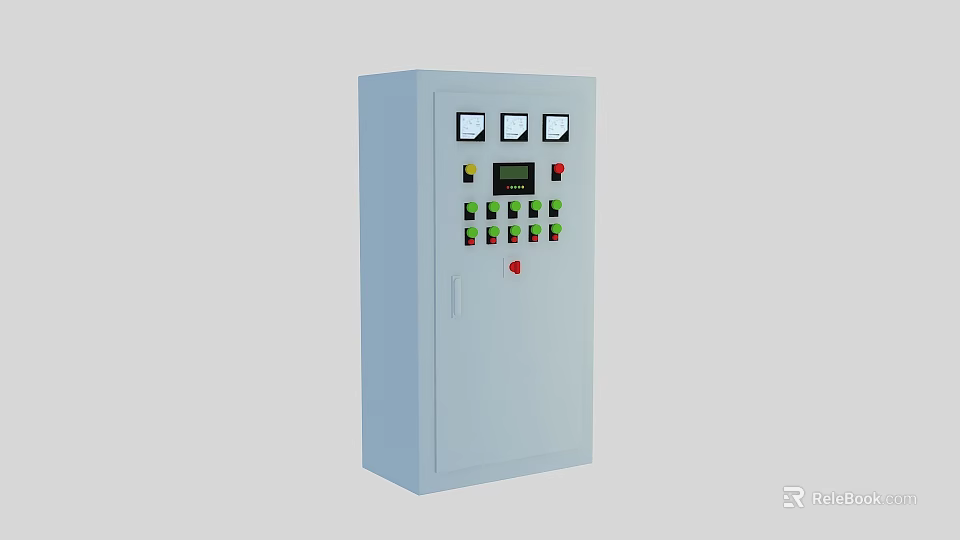 Industrial Control Cabinet With Multiple Buttons Indicator Lights And Digital Display Screen 3d model 