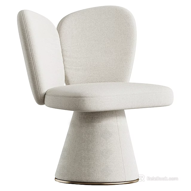 Modern Light Colored Upholstered Single Chair With Curved Backrest And Conical Base 3d model 