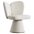 Modern Light Colored Upholstered Single Chair With Curved Backrest And Conical Base