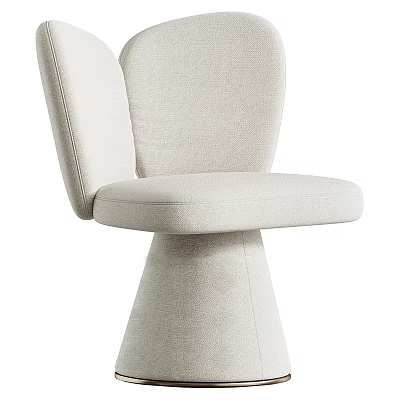 Modern Light Colored Upholstered Single Chair With Curved Backrest And Conical Base 3d model