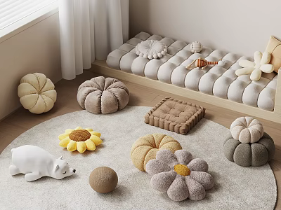 Cozy Indoor Decorative Plush Pillows With Various Shapes And Soft Colors 3d model
