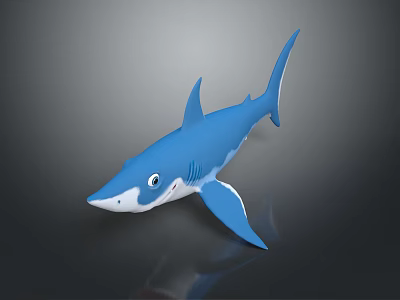 Blue Shark Toy Figure with Smooth Surface and Cartoon Design on Dark Background 3d model