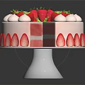 Layered Strawberry Cake With White Cream And Fresh Strawberry Decorations On White Stand