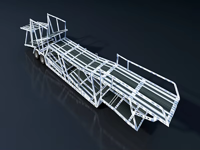 White Metal Long Frame Industrial Chassis With Wheels Railing And Platform 3d model