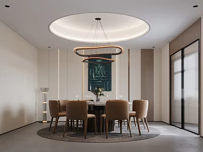 Modern Private Dining Room With Round Table And Chandelier 3d model