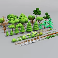 Different Types of 3D Modeled Plants Featuring Trees Shrubs Bushes and Grass