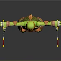 Green Turtle Character With Orange Mask Brown Arm Knee Pads Standing Arms Outstretched Holding Nunchucks