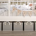 Beige Storage Baskets With Handles Under Crib In Cozy Nursery Room Wooden Floor