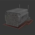 Metal Industrial Equipment With Perforated Surface And Square Shaped Design On Wooden Base Stand