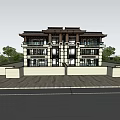 Chinese Style Semi Detached Villa With Symmetrical Facade Large Windows And Waterfront View