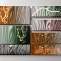 Modern Abstract Wall Decor With Colorful Geometric Patterns And Lighting Effects Six Panel Artwork 3d model