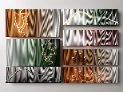 Modern Abstract Wall Decor With Colorful Geometric Patterns And Lighting Effects Six Panel Artwork 3d model