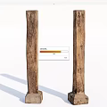 Antique Rustic Wooden Pillars With Textured Surfaces And Stone Bases