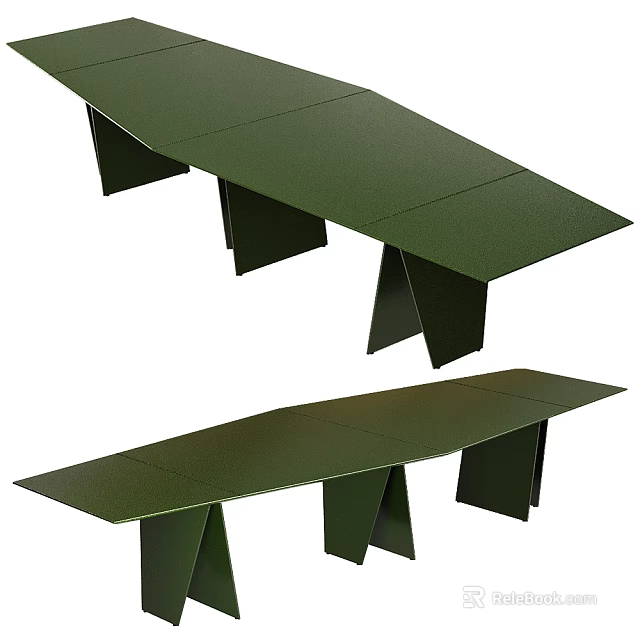 Green Conference Table With Modern Geometric Legs And Sleek Surface For Office 3d model 