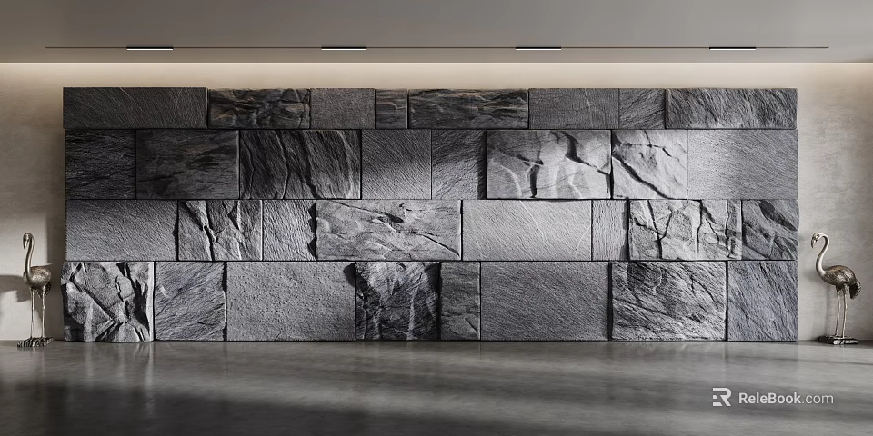 Modern Gray Stone Feature Wall With Natural Textured Slabs For Interior Decor 3d model 