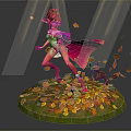 Red Haired Female Character In White Outfit Dancing On Green Base With Falling Autumn Leaves