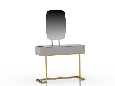 Sleek Modern Dressing Table With Rectangular Mirror And Golden Metal Legs 3d model