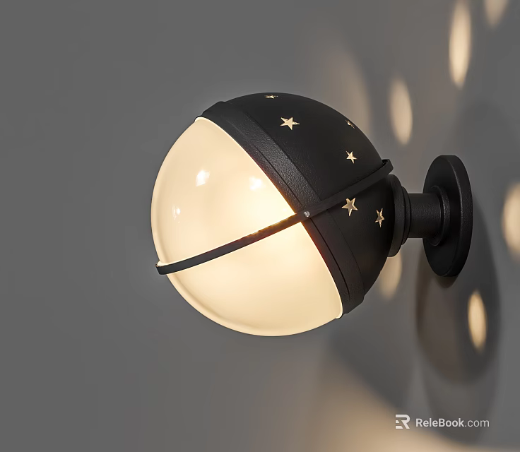 Modern Black White Wall Lamp With Star Pattern Spherical Shade And Warm Light Spots 3d model 