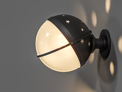 Modern Black White Wall Lamp With Star Pattern Spherical Shade And Warm Light Spots 3d model