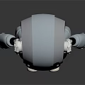 Small Metallic Robot With Silver Black Body And Glowing Eyes Standing On Dark Background