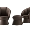 Modern Brown Leather Single Sofa Set With Curved Design And Ottoman 3d model