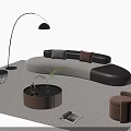 Modern Curved Sofa And Round Coffee Table Set With Throw Pillows Floor Lamp And Stool