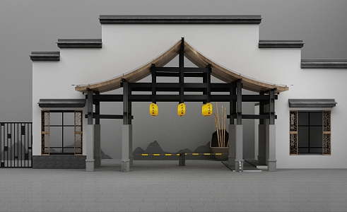 Zen Chinese ancient archway combination 3d model