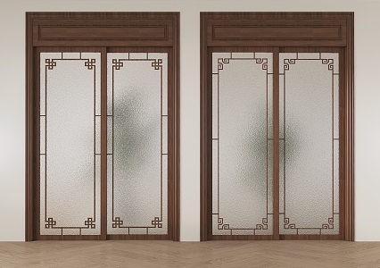 New Chinese-style sliding door solid wood sliding door lattice sliding door kitchen balcony sliding door 3d model