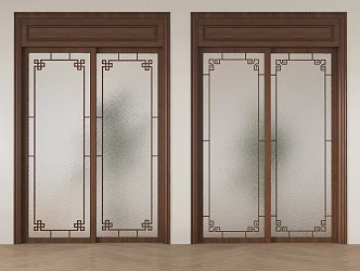 New Chinese-style sliding door solid wood sliding door lattice sliding door kitchen balcony sliding door 3d model