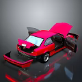 Red Sports Car with Open Doors Hood and Trunk Detailed View