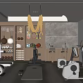 Modern Home Leisure Room With Fitness Equipment And Organized Storage
