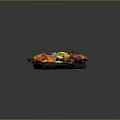 Grilled Chicken Pieces on Wooden Platter with Fresh Greens and Lemon Garnish