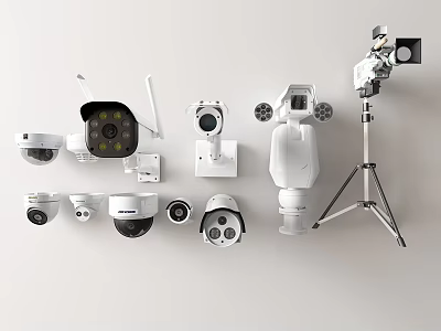 Projection Monitoring System Featuring Various Surveillance Cameras And Tripod Mounted Equipment 3d model