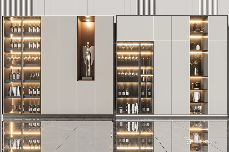Elegant Modern Wine Cabinet With Glass Doors And LED Lighting For Home Interior 3d model 