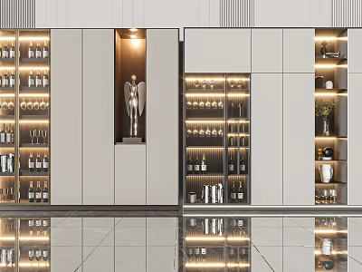 Elegant Modern Wine Cabinet With Glass Doors And LED Lighting For Home Interior 3d model