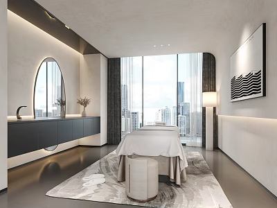 Modern SPA Room With Massage Bed City View And Elegant Decor 3d model