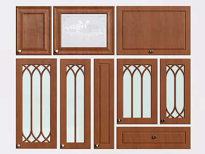 Wooden Wardrobe Doors Featuring Glass Panels Carved Designs And Various Styles 3d model
