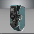 Vintage Turquoise Electronic Camera With Metal Frame And Retro Design Details