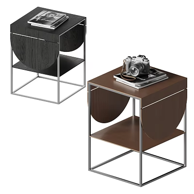 Modern Side Tables With Black And Brown Wooden Panels Metal Frames Featuring Camera And Books 3d model