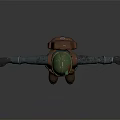 3D Rendered Military Character Wearing Green Helmet Dark Uniform Belt Backpack And Boots Arms Outstretched