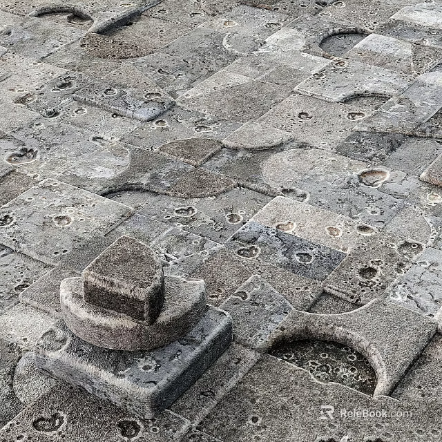 Natural Stone Floor With Rough Texture And Irregular Tile Patterns 3d model 