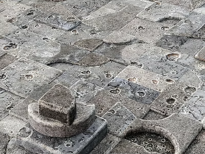 Natural Stone Floor With Rough Texture And Irregular Tile Patterns 3d model