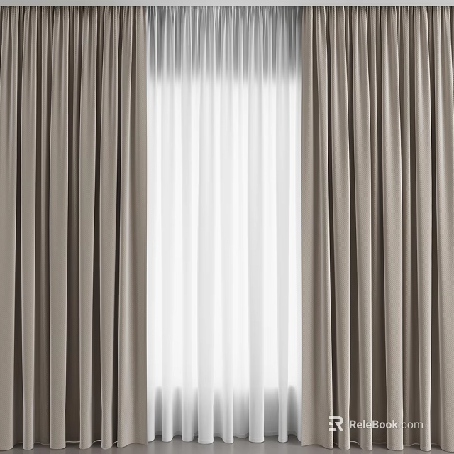 Modern Interior Curtain Design With Double Layer Light Filtering And Neutral Tone 3d model 