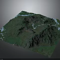 3D Mountainous Terrain Model With Winding Rivers And Lush Green Vegetation