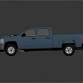 Blue Chevrolet Four Door Pickup Truck With Cargo Bed And Reflective Surface
