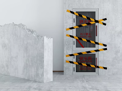 Fire Equipment Including Fire Door With Warning Tape Indicating No Blocking 3d model
